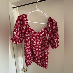 Monteau Red Floral Blouse